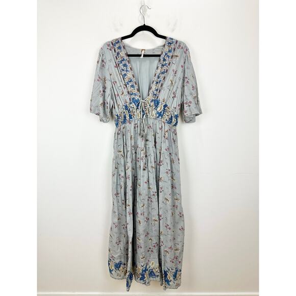 Free People Lysette Maxi Dress Floral Boho Cottage Romantic Fairy Blue Small - Picture 5 of 16